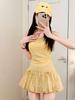 Yellow Polka Dot Bow Lantern Skirt for Women - Spring/Summer High Waist, Puffy and Playful Style.