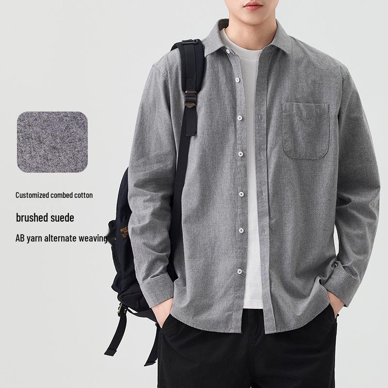 Herren Einfarbig Langarm Flanellhemd - Lässig Reine Baumwolle für Herbst und Winter