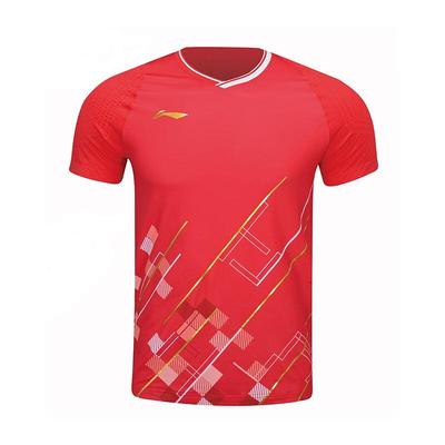 Li Ning Sports Quick-Dry Competition Training Badminton Suit Men Sportswear Red AAYT015-2