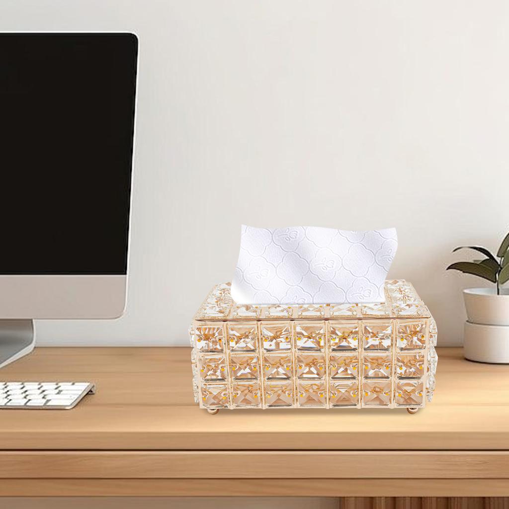 Tabletop Crystal Tissue Box 205*12*95cm Paper Box Gold Crystal Napkin Holder for Bathroom Restaurant Dining Room Bedroom