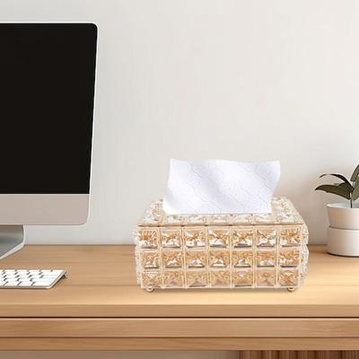 Tabletop Crystal Tissue Box 205*12*95cm Paper Box Gold Crystal Napkin Holder for Bathroom Restaurant Dining Room Bedroom