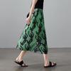 SOFSIL 2026 Summer Printed Green Pleated A-Line Skirt