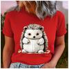 Women's Polyester 100%  interesting hedgehog Print T-shirt Loose round Neck Casual Short Sleeve Fashion Top  Clothing Summer