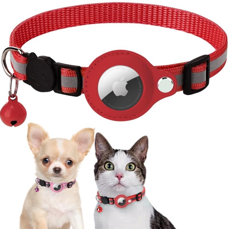 Reflective Pet Tracking Collar for Cat and Dog, Nylon Bell Pendant, Airtag Holder Strap, Puppy Anti-Lost Collar, Pet Supplies