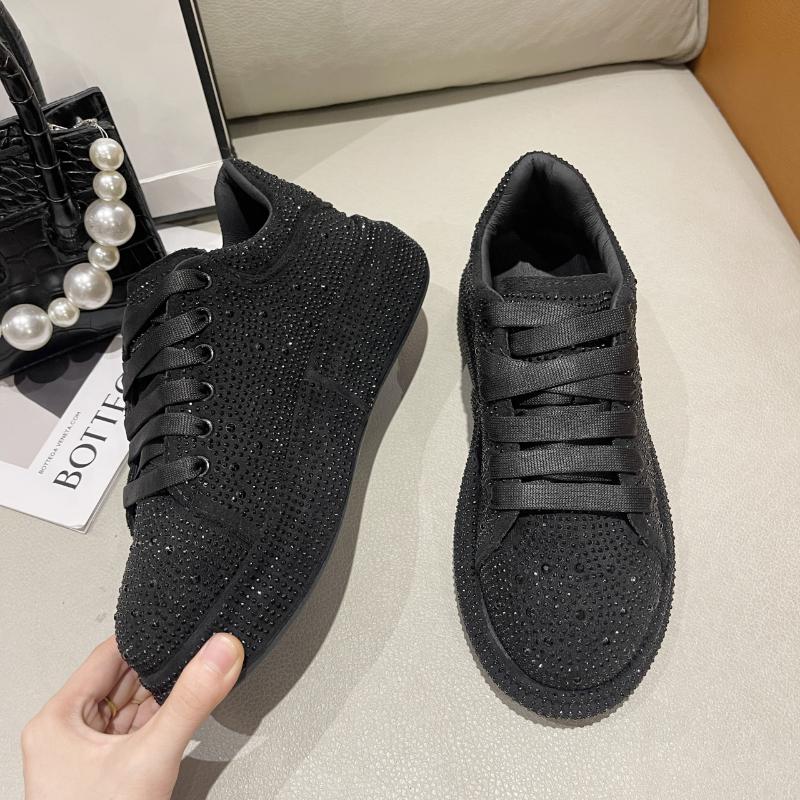 Fashion Women Platform Casual Sneakers Rhinestones Thick-soled White Silver Shoes for Women Shining Crystal Sneakers Trend Shoes