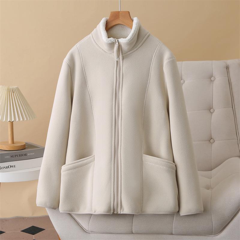 

2025 Autumn/Winter Women s Plus Size Thick Fleece-Lined Stand-Up Collar Cardigan. XL