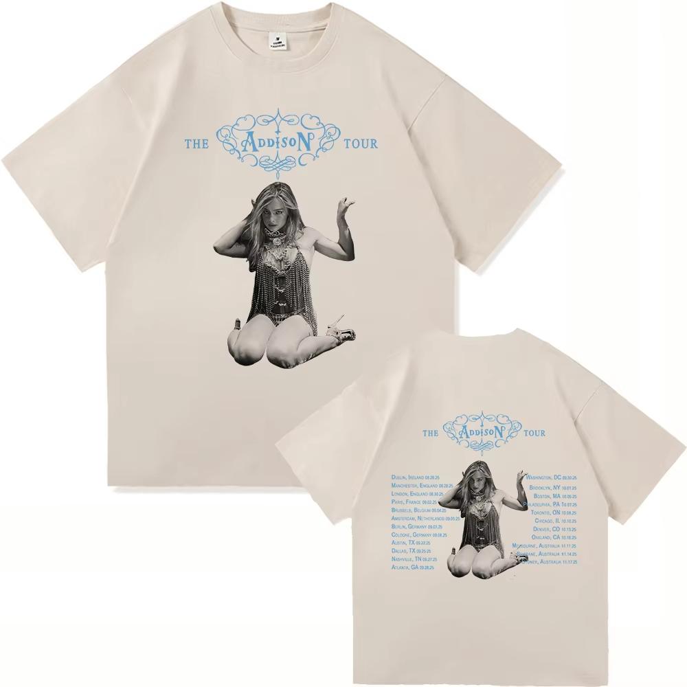 2025 The Addison Tour 2025 TShirt Addison Rae Retro UnisexWomen Clothing Retro Harajuku High Quality Clothes Vintage Cotton TShirt