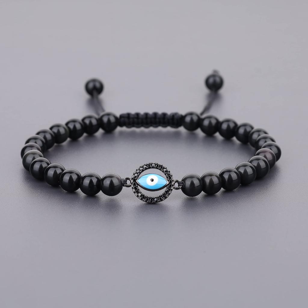 Koai Evil Eye Obsidian Power Stone Bracelet for Adjustable Protects Against Bad Luck and Brings Good Fortune Men, Length,