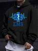 American European Style Unisex Fall Winter Print Hoodie Long Sleeve Sweatshirt, Emergency EMS Medical ECG Cross Print Hooded Sweatshirt, Heartwarming 