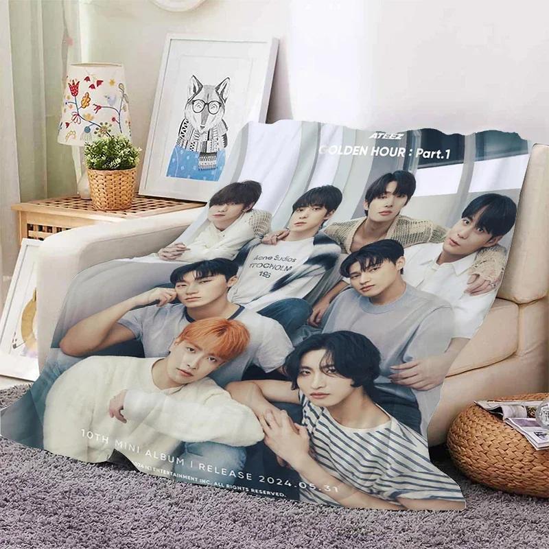 Warm Fluffy Throw Blanket for Bed Sofa Ateez Kpop Fleece Custom Decorative Nap Blankets King Size Microfiber Home Textile