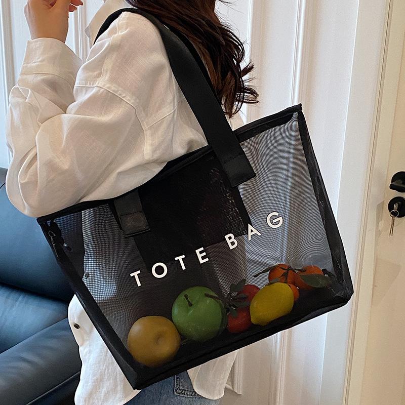 Korean new large-capacity transparent large bag women's 2025 summer new fashion casual simple shoulder tote bag