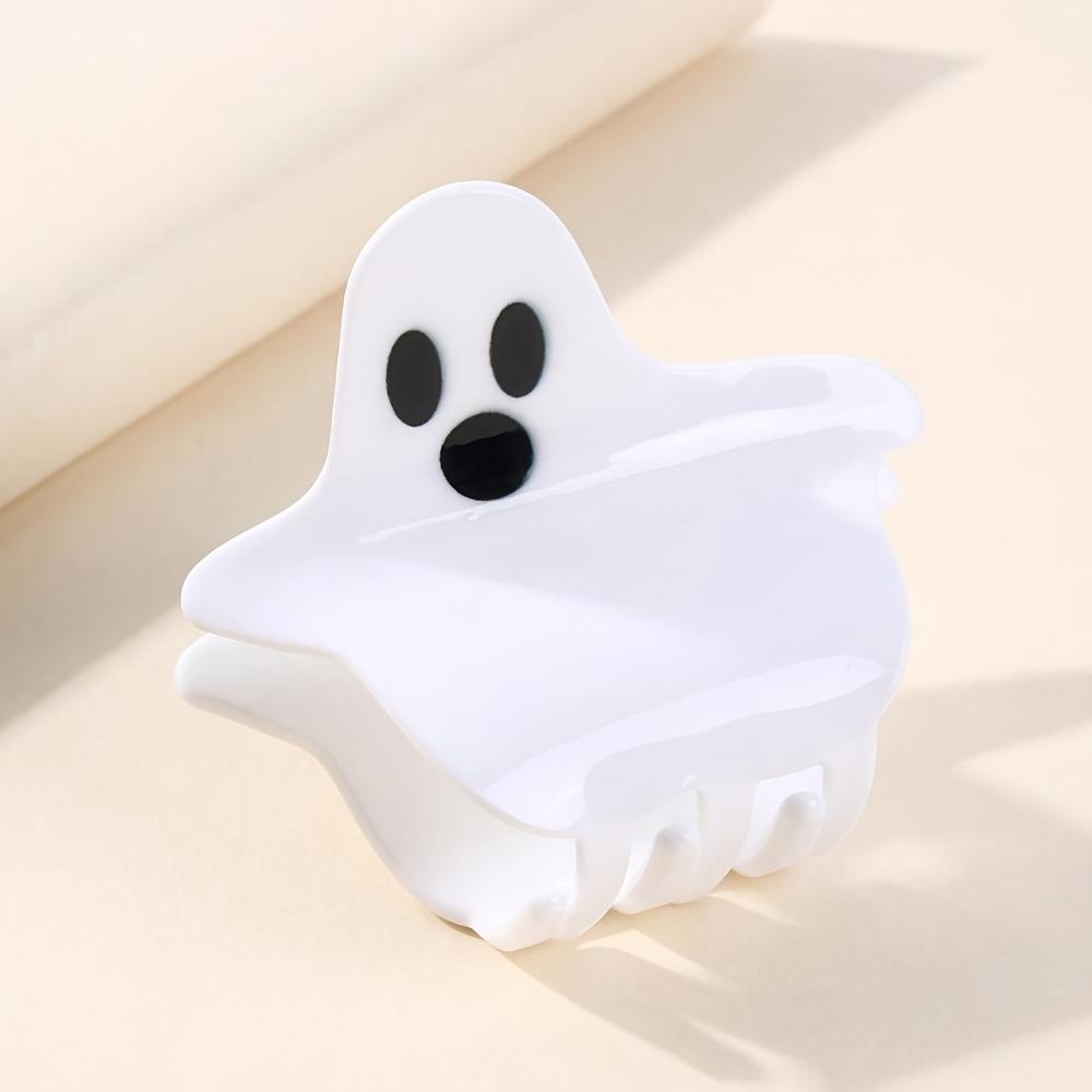 

New Cute Cartoon Ghost Shaped Hair Clips Adorable Ponytail Holders with Acetate Claw Design for Women Perfect Party Halloween белый