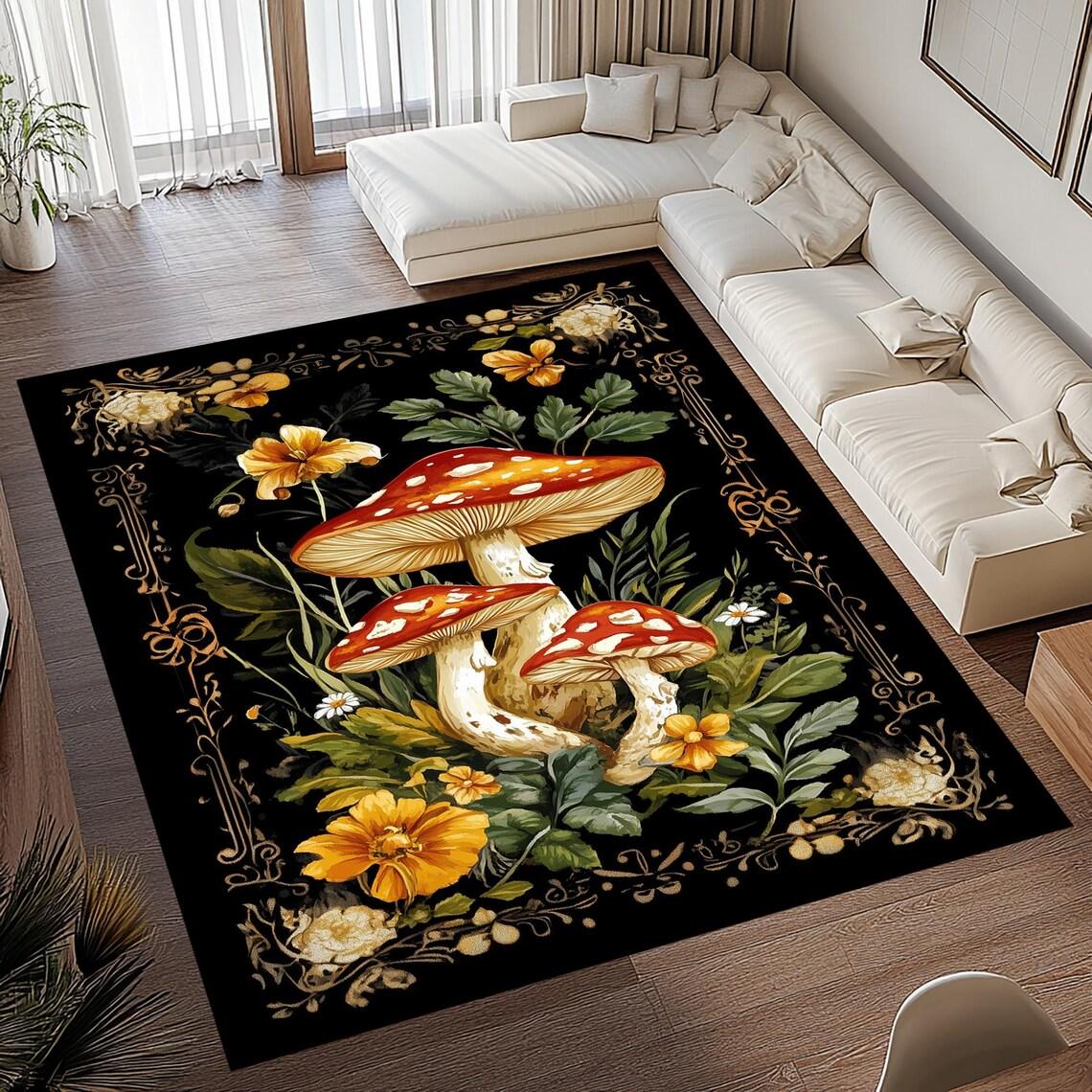 

Vintage Floral Mushroom Carpet Living Room Sofa Bedroom Study Kitchen Entrance Door Mat Non-slip Home Decoration Rug 40x60CM