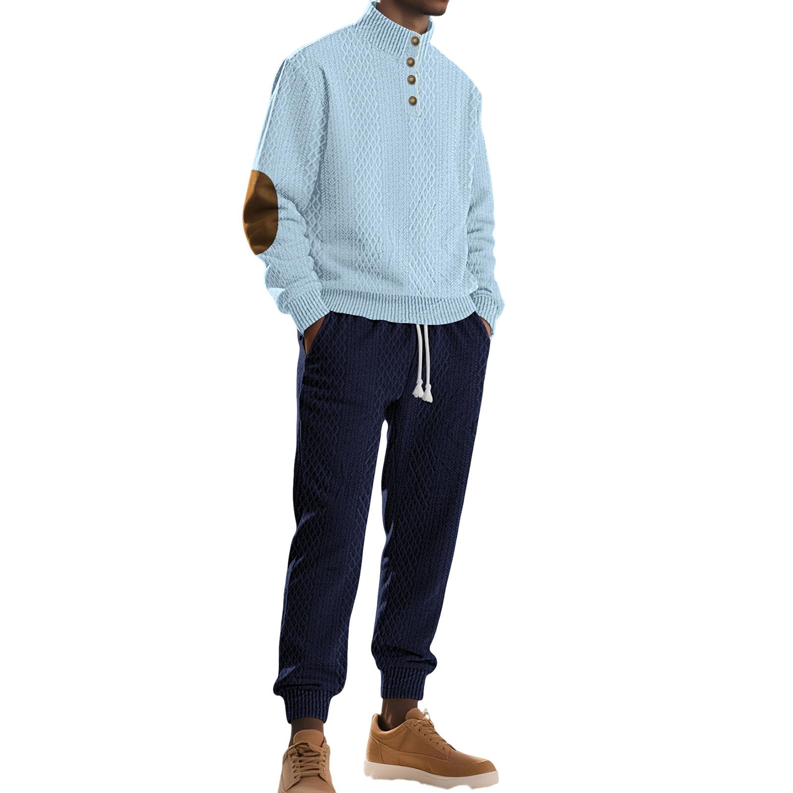 

Men Sports Business Leisure Small Square Trousers Buckle Hoodie Set XXL