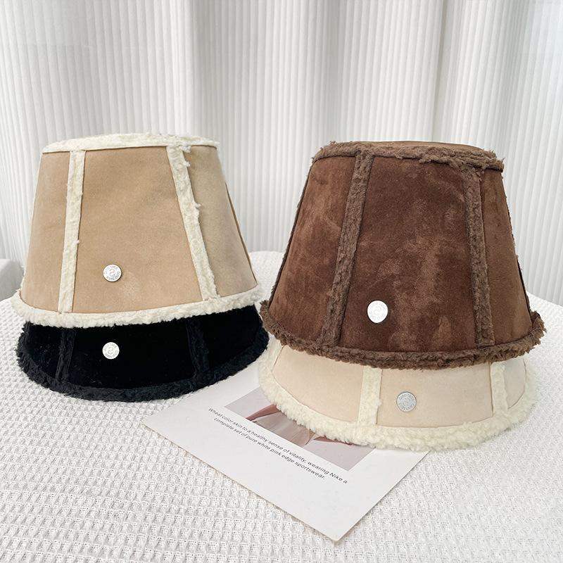 Suede Short Brim Basin Hat Autumn and Winter Teddy Velvet Thickened Warm Fisherman Hat Women's Versatile Korean Style Bucket Hat