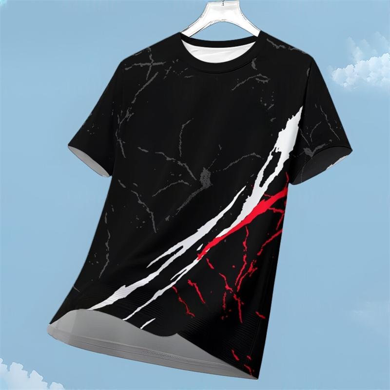 Fashionable geometric pattern sports T-shirt, summer fashionable street wear, 3D printed running fitness T-shirt, loose quick drying T-shirt top