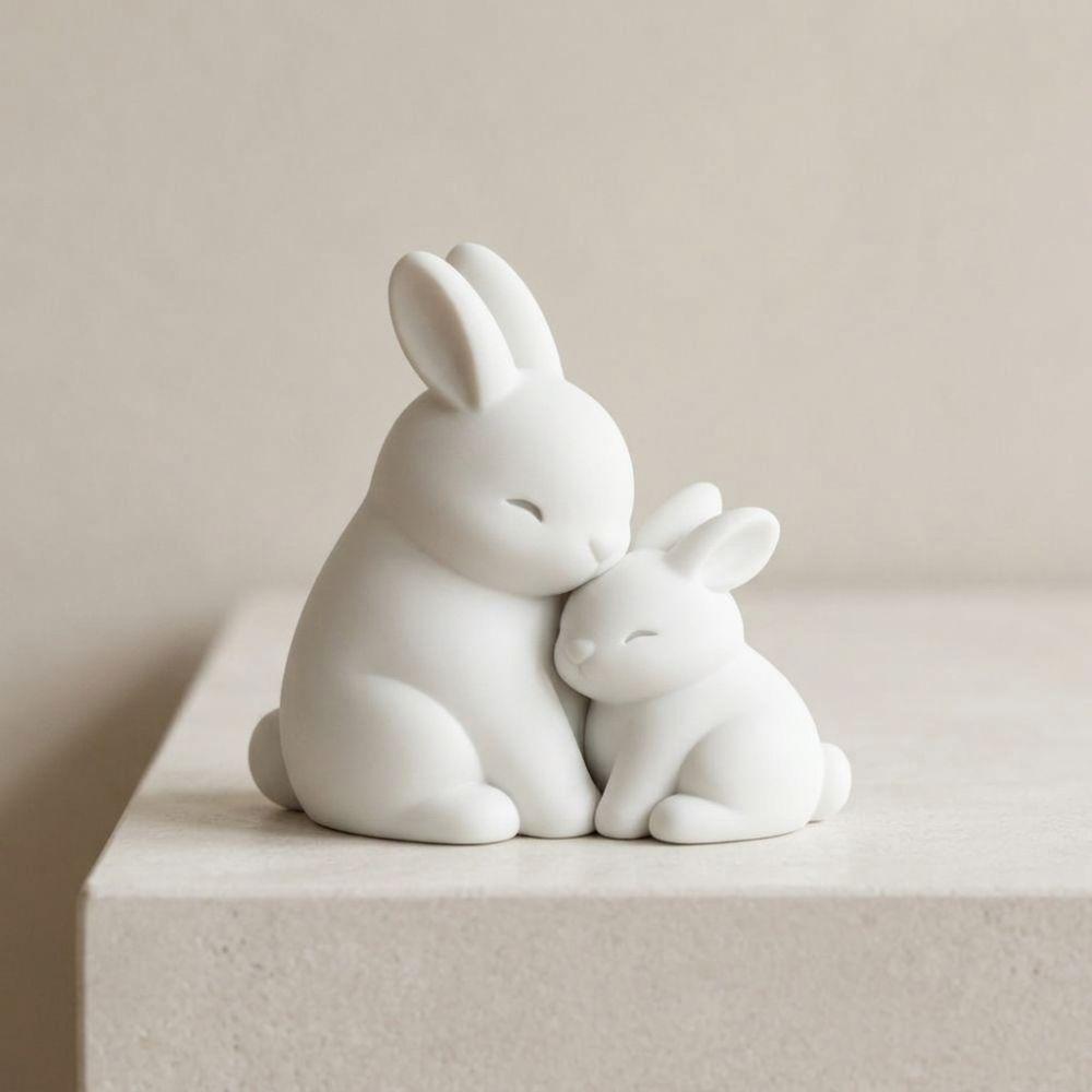 Artistic Mother and Child Bunny Figurine Fade-Resistant Warm Rabbit Desktop Decor Living Room