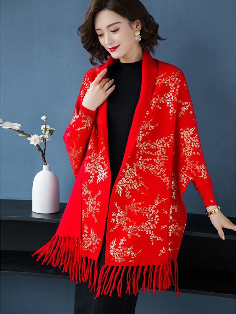 New Imitation Cashmere Knitted Elegant Women Scarf Winter Vintage Print Tassel Poncho Capa Para Mujer Pashmina Wrap Shawl Coat
