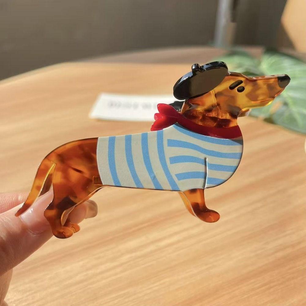 Acetic Acid Sausage Dog Hair Clip Animals Cartoon Hairpin Personalized Acetate Grab Clip Girls