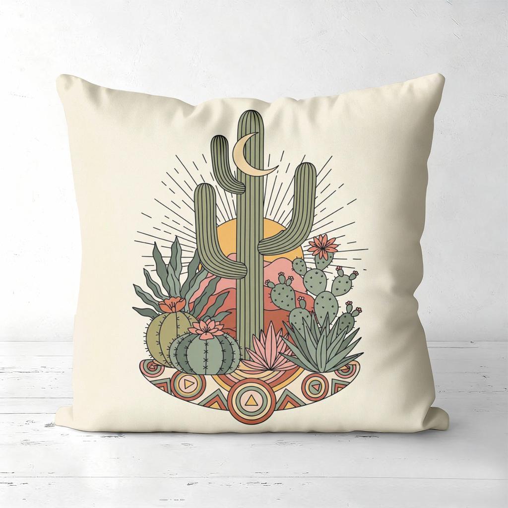 Cactus Floral Patterned Throw Pillow for Home Decor Polyester Pillowcase, Sofa Decorative Cushion Cov Headboard Pillow