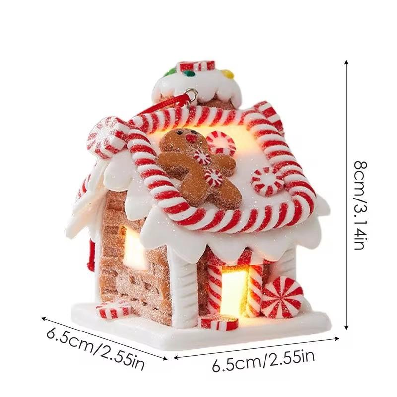 Lebkuchenhaus Baumspitze Leuchtende Mini-Lebkuchenhaus-Ornamente Märchen-Süßigkeitenhaus aus weichem Ton für Weihnachtsbaum