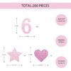 200PCS Number 6 Confetti, Pink Glitter 6th Birthday Paper Confetti, Twinkle Star/Sweet Heart Cut Out for Girls, 6th Anniversary Party Decoration