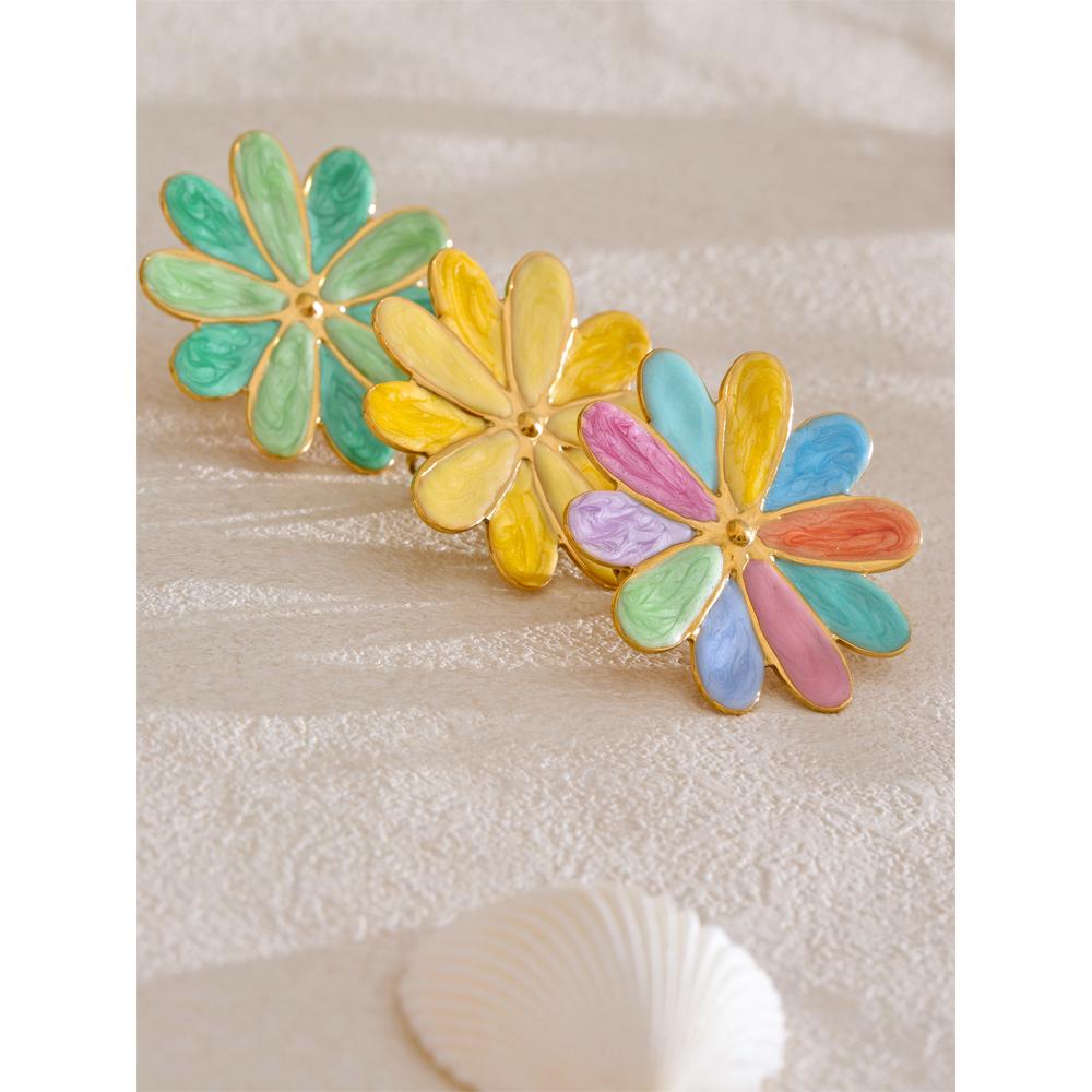 Eetit Trendy Colorful Enamel Flower Y2K Golden Ring for Women Summer Daily Stainless Steel Trendy Adjustable Finger Jewelry Gift