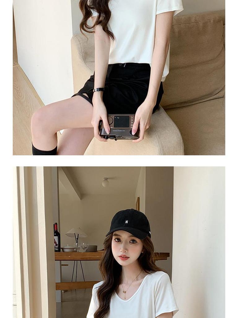 Women's V-Neck Casual Summer T-Shirt: Slimming, Versatile, Trendy, Short Sleeve, Solid Color