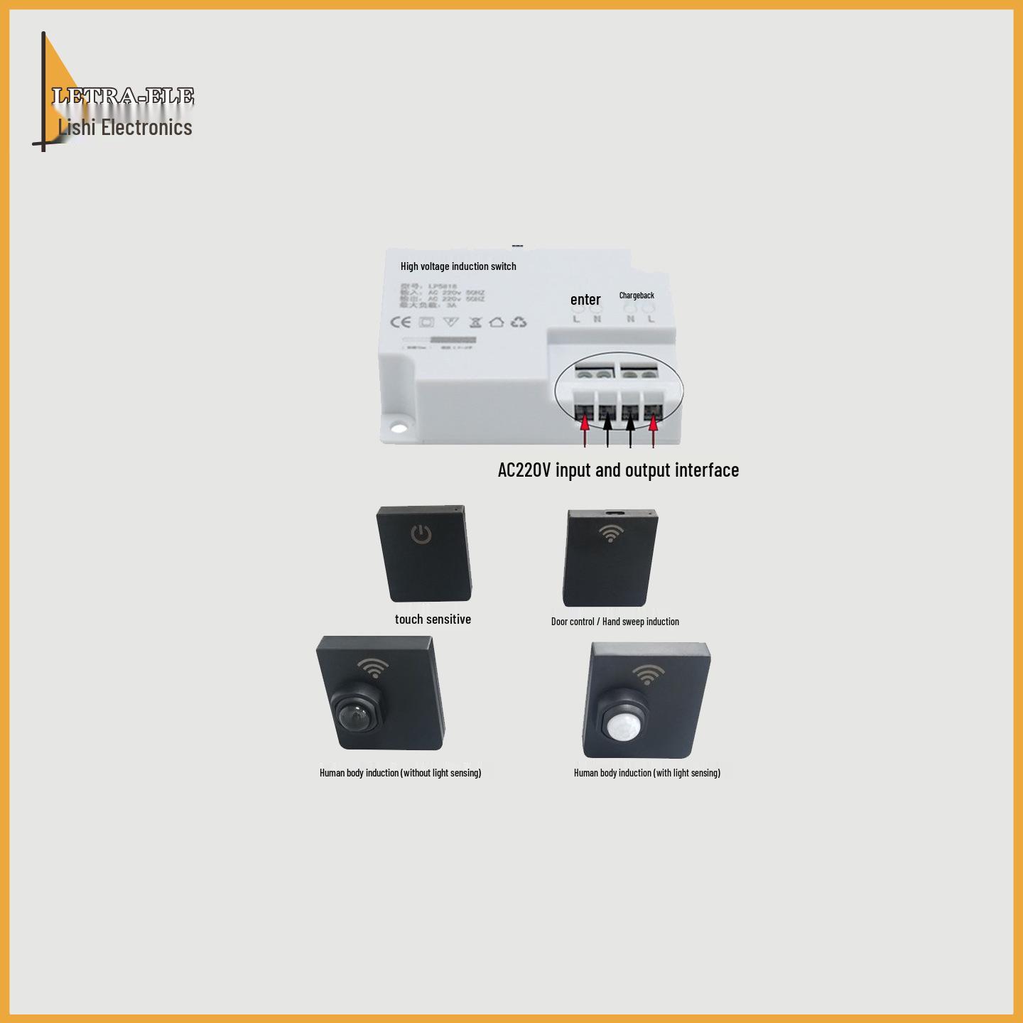 220V Wireless Motion-Sensing Stair Light Controller with Light-Sensing and Dual Control. 220V Wireless Door Control Sensor Switch