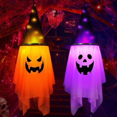 1-2PCS Halloween Glowing Pumpkin Wizard Hanging Prop for Kids Indoor Outdoor Haunted House Setup Party Scene Decor Accessories