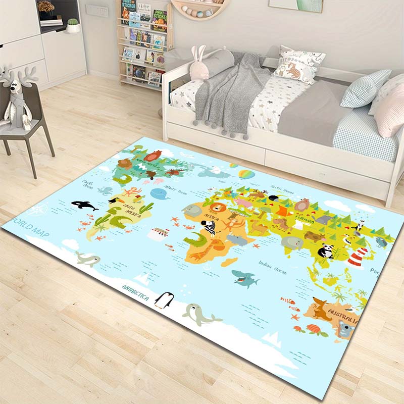 Cartoon World Map Pattern Floor Rug Carpets for Living Room Bedroom Bedside Bathroom Floor Mat Area Rug Kids Room Decor Gift