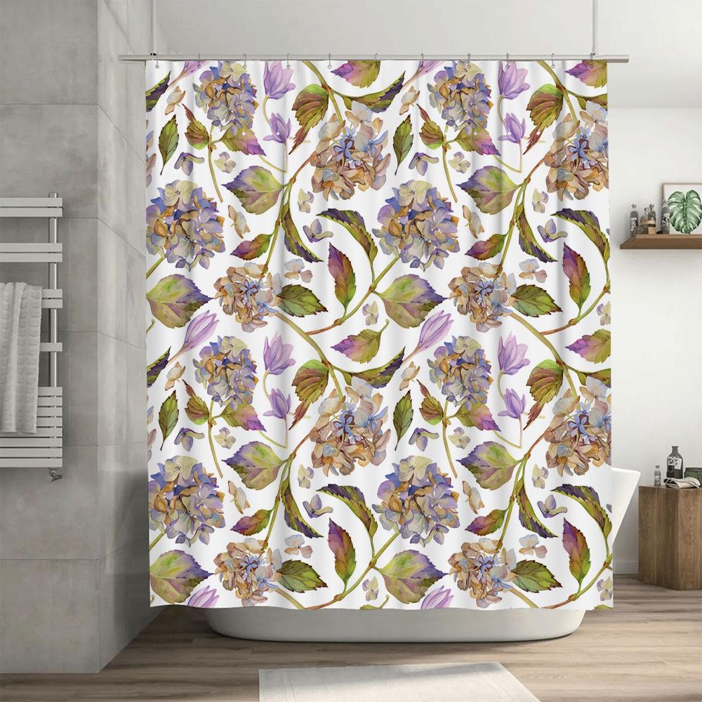 Hydrangea Floral Shower Curtain 3D Printing Waterproof Bathroom Decor Home Decoration Modern Purple White Flower Design Customiz