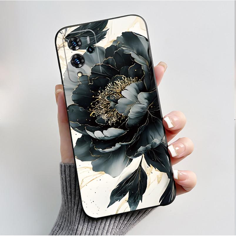 For ZTE V40 Pro 9046 Case Black Jelly Soft Silicone TPU Butterfly Flowers Pattern Phone Casing For ZTE Blade V40 Pro Back Cover