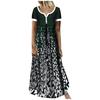 Fashion Women Loose Contrast Print Short Sleeves V-Neck Casual Long Dress