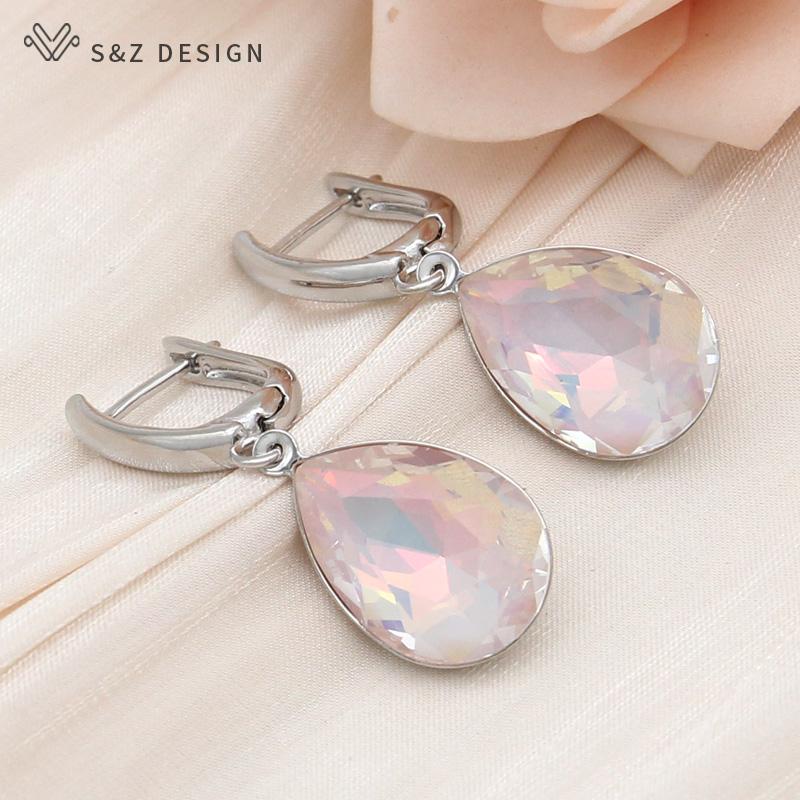 Modische Wassertropfen Kristall Hängeohrringe für Damen Hochzeit Stilvoll Roségoldfarben Ohrhänger Schmuck Geschenk