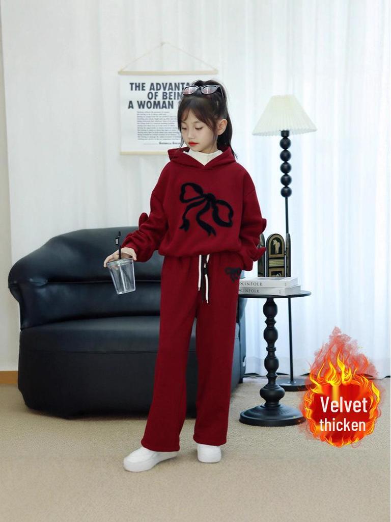 2025 Kids' Bowknot Hoodie & Sports Suit - Autumn/Winter Zodiac Collection