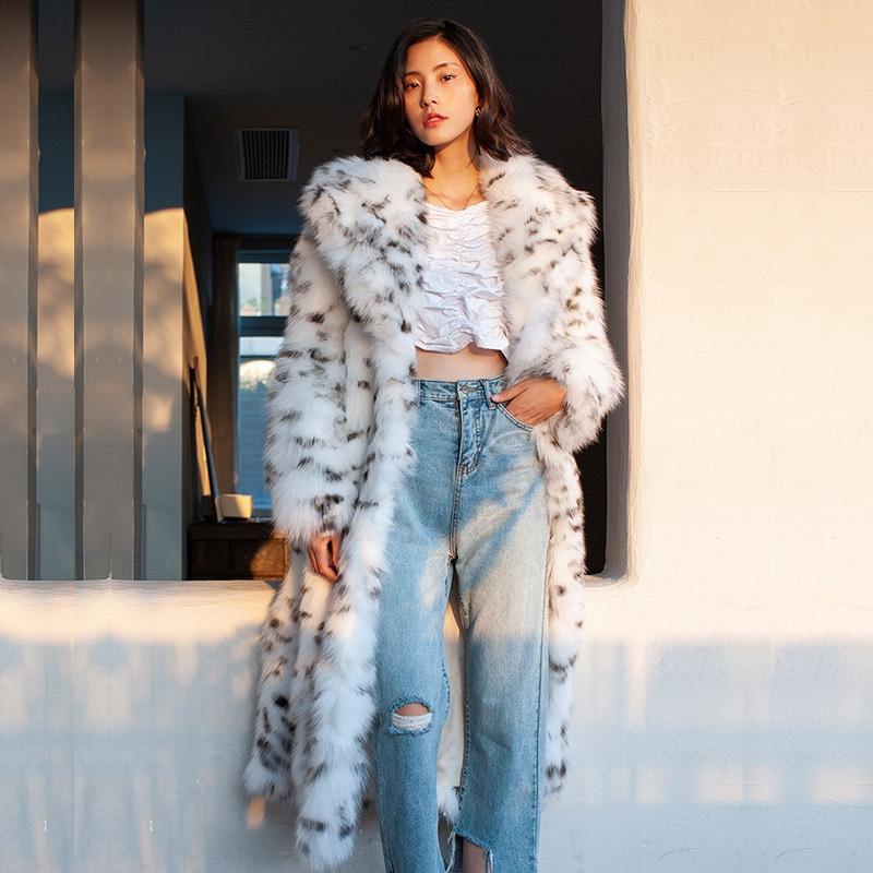 Winter leopard print fur integrated imitation fur jacket women's long suit collar imitation fox hair imitation mink coat