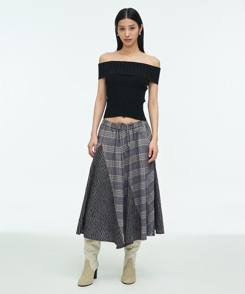 Anggae Checkered Skirt Pants Light Gray