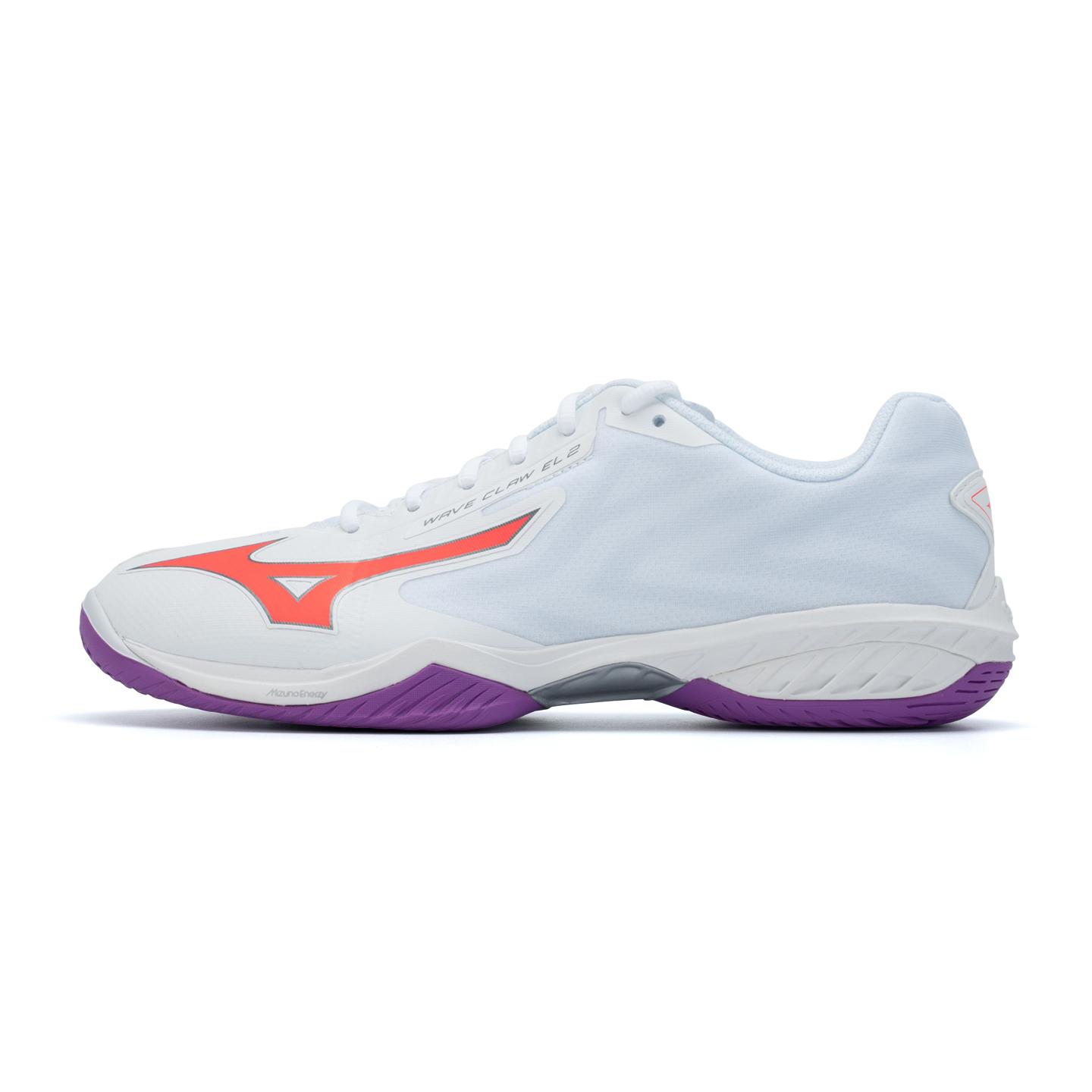 Mizuno Wave Claw EL 2 Badminton Shoes Unisex Low Top White/Orange/Purple 71GA258391 44.5