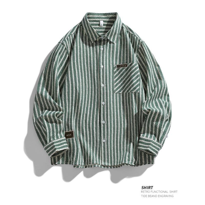 

Клетчатая рубашка для мужчин и женщин, осенняя куртка для подростков в японском стиле, модный бренд высокого класса, стиль Гонконга, рубашка с длинным рукавом M зелёный