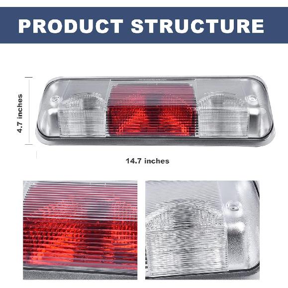 PIT66 3rd Brake Light Compatible with 2004-2008 Ford F150 High Mount Center Rear Roof Third Cargo Light Parking Light Halogen Clear/Red Lens Tercera