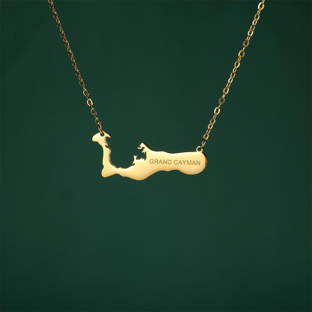  Britain Cayman Islands Map Necklaces Stainless Steel Fashion Grand Cayman Letter Pendant Chain Ethnic Party Jewelry Gift