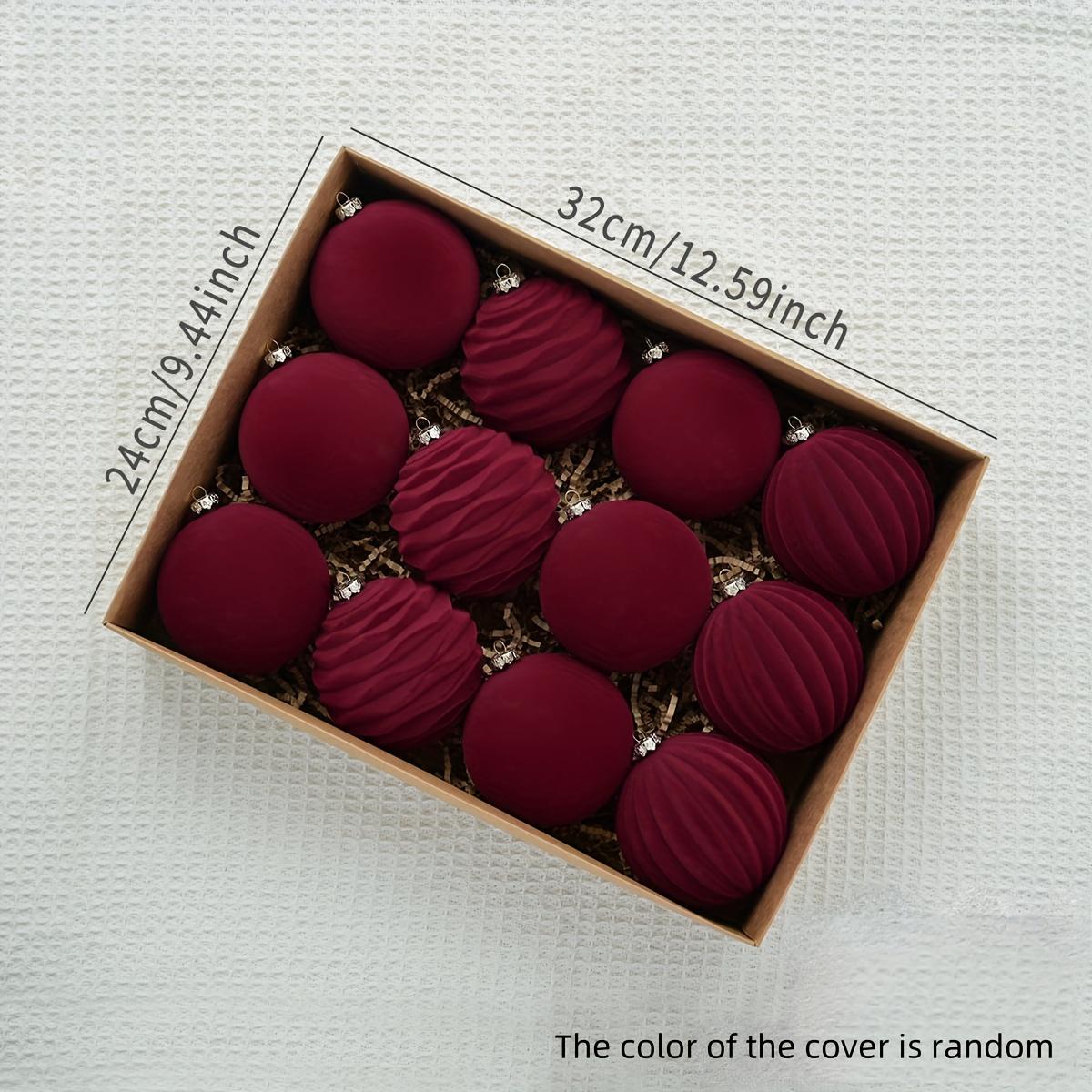 

Роскошные елочные украшения из 12 бархатных украшений - плюшевые подвесные шары для праздничного декора, без перьев, прочный пластик - праздничные украшения 12 pieces вино красного