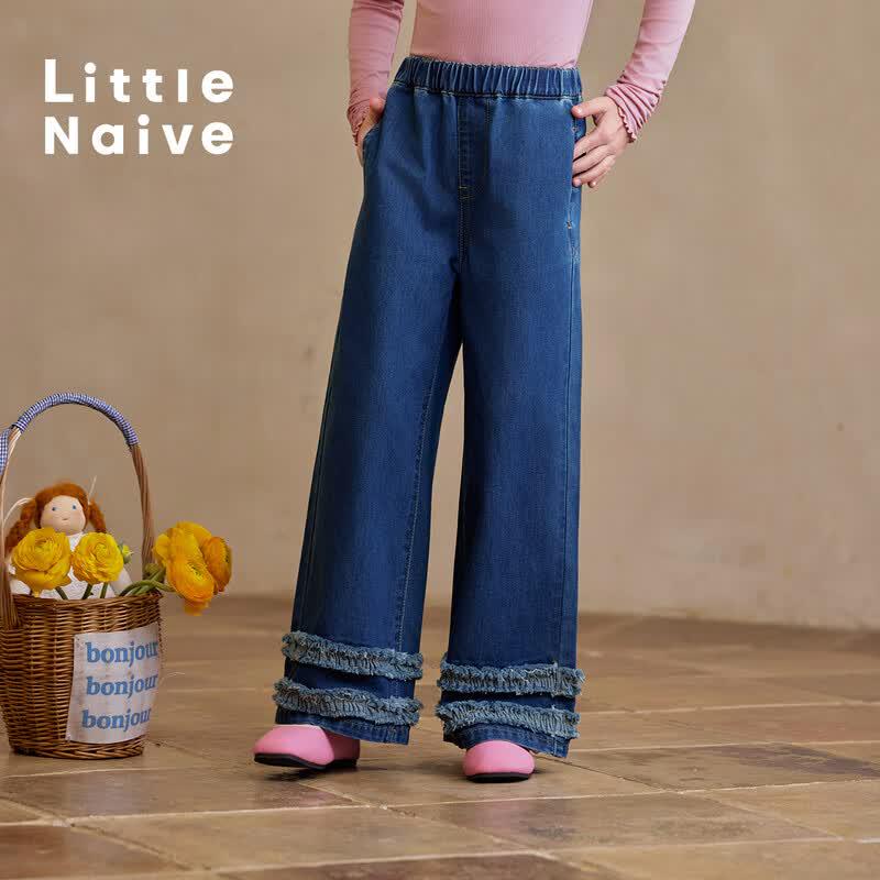 Little Naive Girls  Ruffle Hem Straight Leg Jeans 120