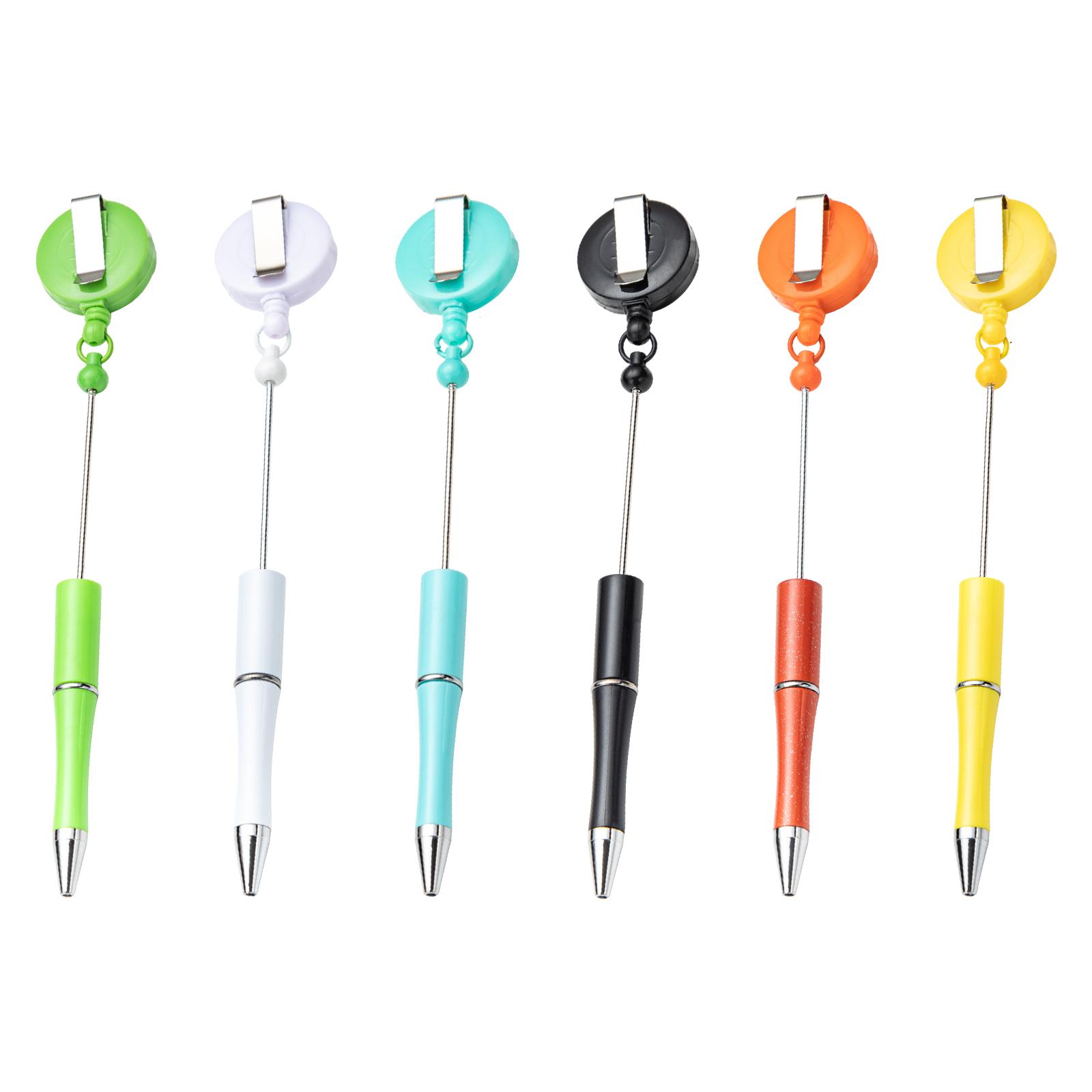 

6 шт. шариковых ручек с бисером и катушкой для бейджа, выдвижной держатель для бейджа с зажимом для ремня для медсестер, врачей, студентов, учителей A