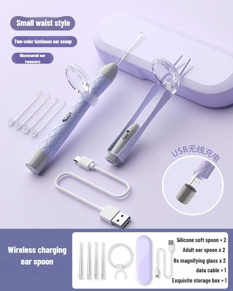 LED Ear Wax Removal Tool Kit USB Rechargeable Stainless Steel Soft Silicone Tips Portable Storage Box For Home Daily Cleaning