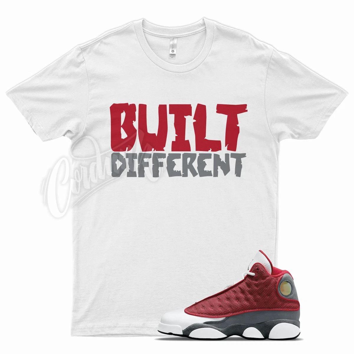 White BUILT DIFFERENT T Shirt for J1 13 Gym Red Flint Grey L