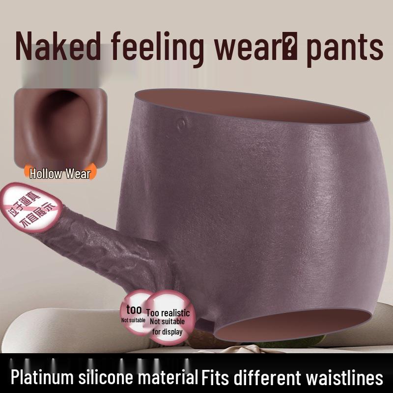 Pantaloni da uomo in pelle traforata con pene finto in carne morbida Lingerie