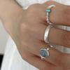 Adjustable Size Art Deco Geometric Ring Vintage Style Glossy Moonstone Ring Female Ins Simple Cold Wind Finger Ring Niche Design Index Finger Ring