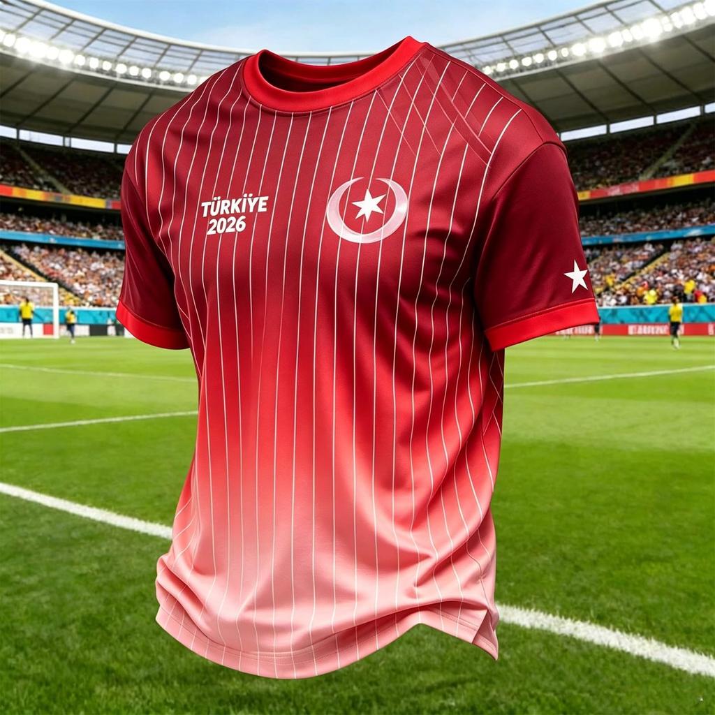 Men's Casual Crew Neck Short Sleeve Pullover T-Shirt Geometric Print Football Fan Top for Sports and Everyday Wear